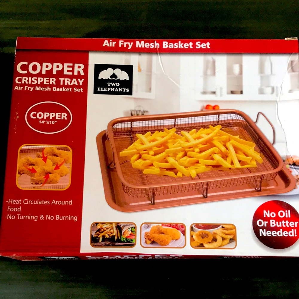 Air Fry Mesh Basket Set, Copper Crisper Tray